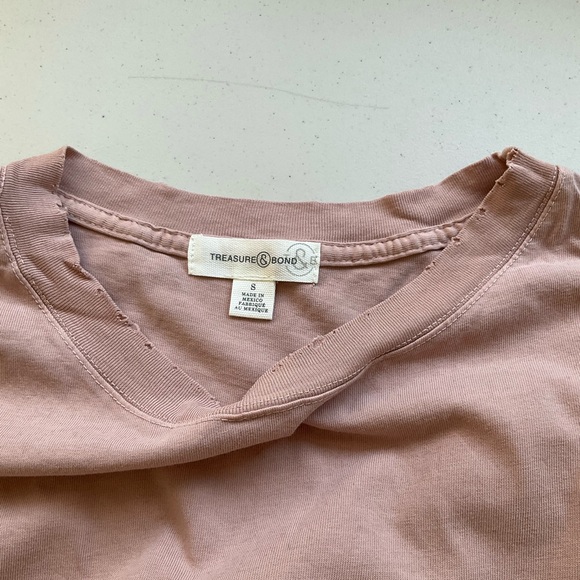 Treasure & Bond T Shirt Womens Small Pink Blouse Distressed Crewneck Oversized - Picture 5 of 7